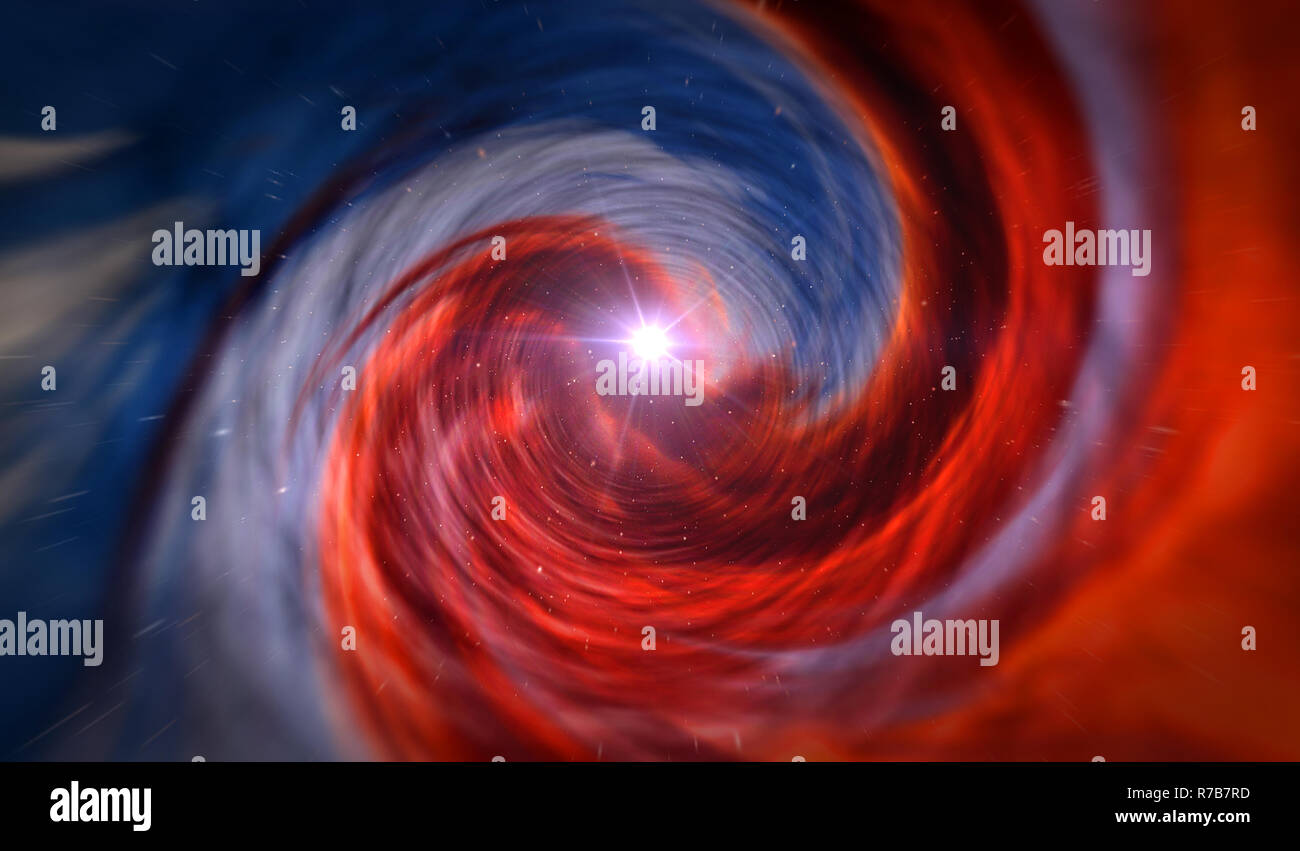 Viajar por el túnel del tiempo. Concepto abstracto de wormhole, tiempo vortex, ciencia y física 3D ilustración. Foto de stock
