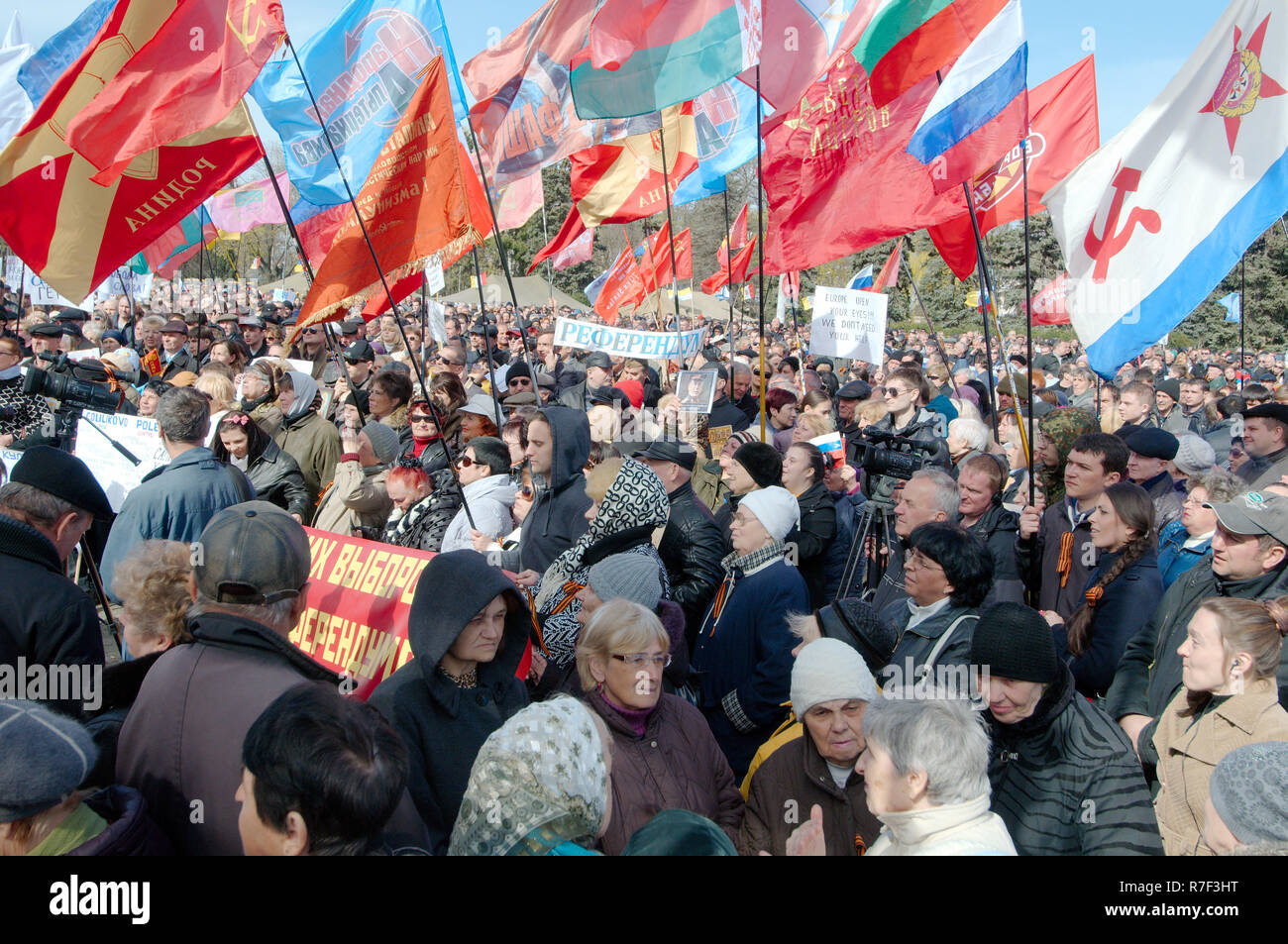 Ucrania conflicto, reunión de la protesta de la Asamblea del Pueblo, campo Kulikovo Antimaidan, Odessa, Ucrania Foto de stock