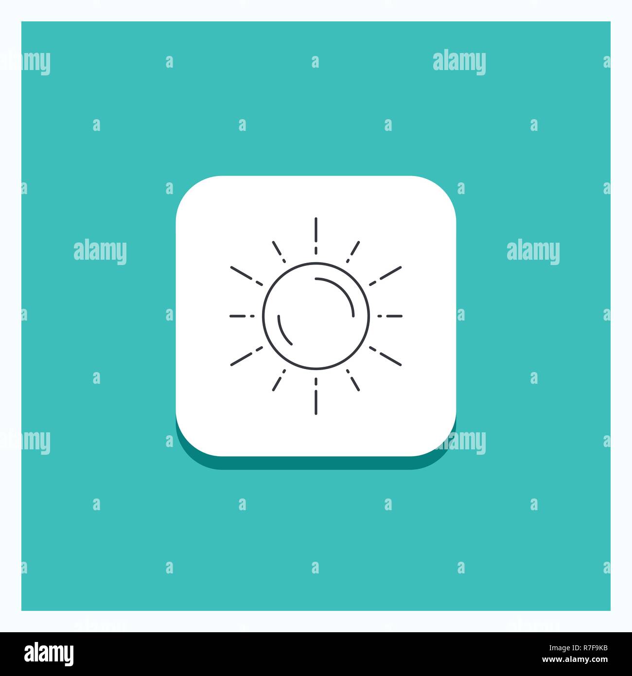 Botón redondo para sol, espacio, planeta, astronomía, meteorología icono de línea de fondo turquesa Ilustración del Vector