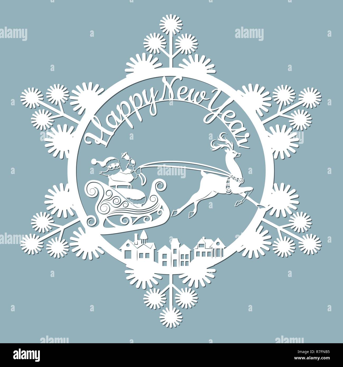 Año nuevo, Navidad, venados, Santa Claus, el copo de nieve. De corte por  láser plotter y serigrafía Imagen Vector de stock - Alamy