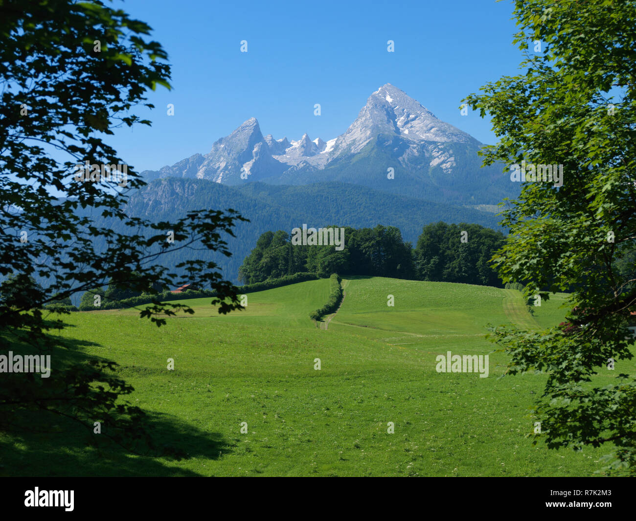 Blick auf den Watzmann, Berchtesgaden, Berchtesgadener Land, Oberbayern, Bayern, Deutschland, Europa | monte Watzmann, Berchtesgaden, Berchtesgadener Foto de stock