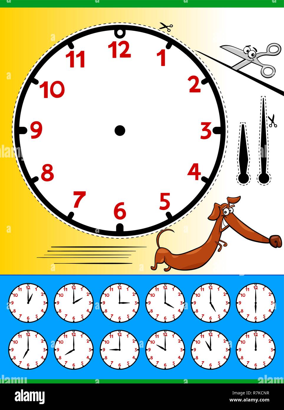 Ilustraciones de dibujos animados de la cara del reloj contando el tiempo  página educativa para niños Imagen Vector de stock - Alamy