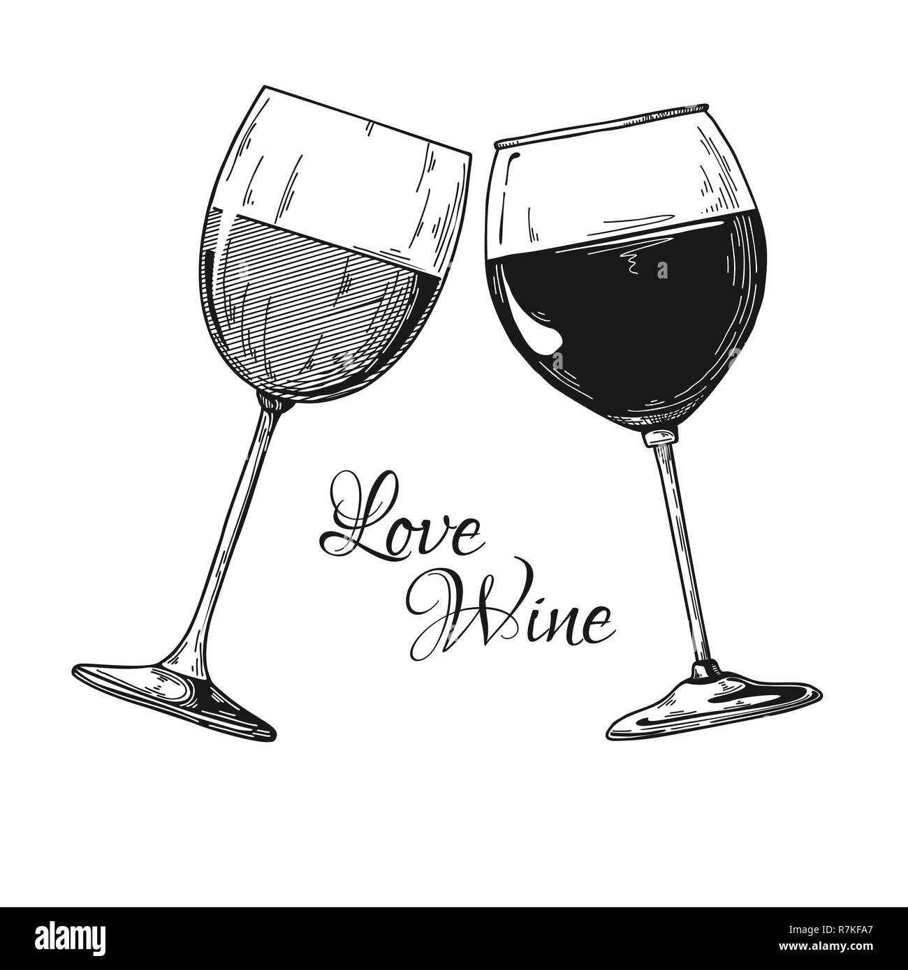 Dos Copas De Vino Ilustracion Vectorial Texto Vino Amor Imagen Vector De Stock Alamy
