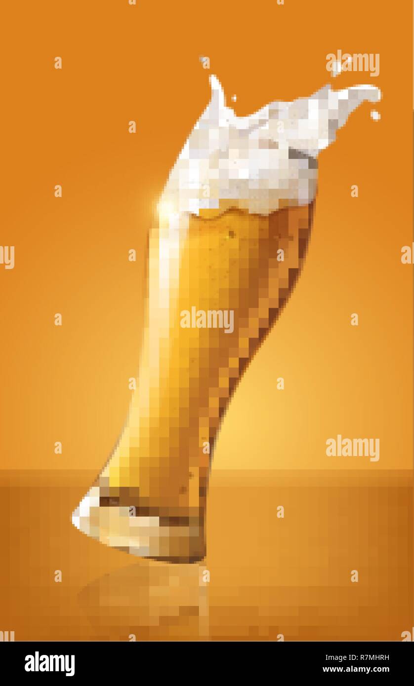 Cerveza light en un vaso, bebida refrescante con espuma blanca en 3D ilustración, salpicaduras de cerveza ilustración vectorial Ilustración del Vector