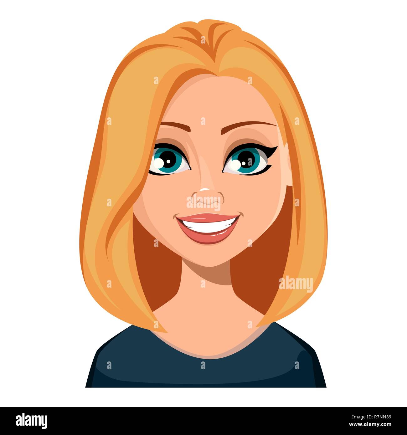 Expresión de cara de mujer con cabello rubio, sonriente. Hermosa mujer de  negocios moderno personaje de dibujos animados. Ilustración vectorial  aislado sobre fondo blanco Imagen Vector de stock - Alamy