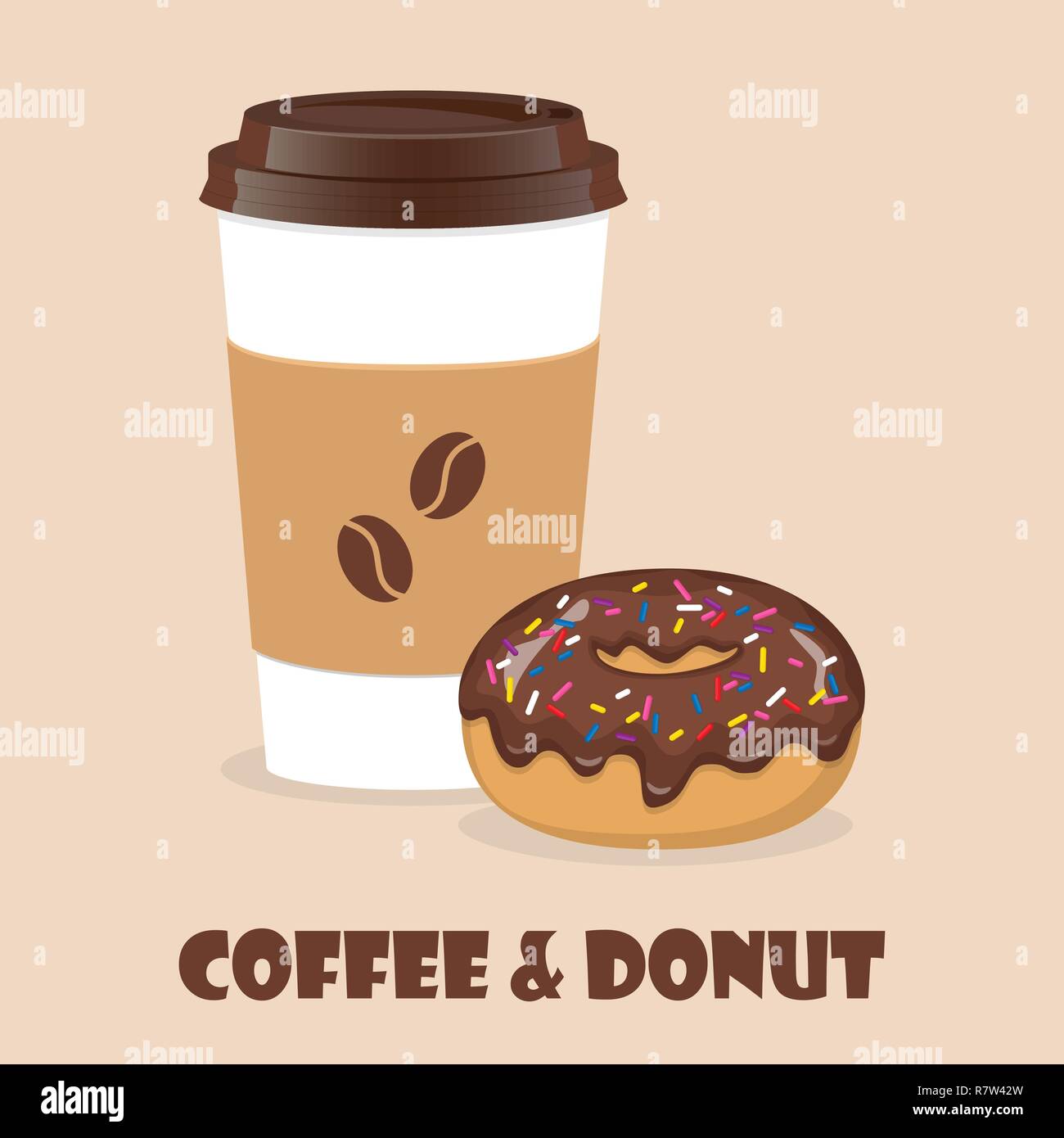 Café y donut. Ilustración vectorial de vale de descuento, flyer, menú