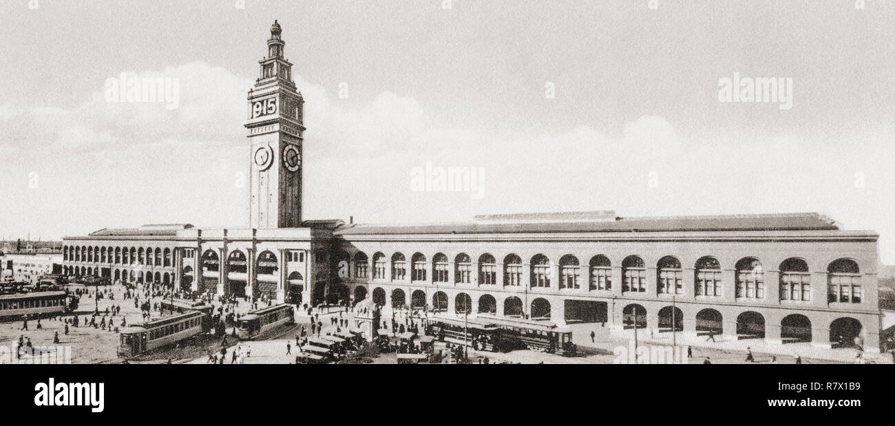 El Edificio del Ferry de San Francisco, el Embarcadero, en San Francisco, California, Estados Unidos de América, c.1915. Desde el maravilloso de California, publicado en 1915. Foto de stock