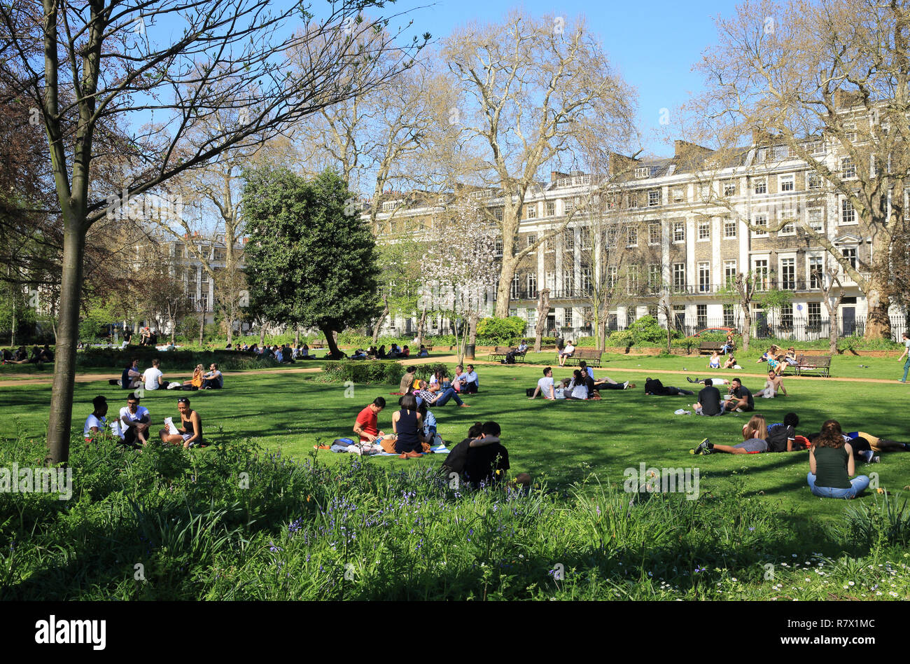 Gordon Square Gardens es parte del Bedford Estate en Bloomsbury, y pertenece a la Universidad de Londres, en el REINO UNIDO Foto de stock