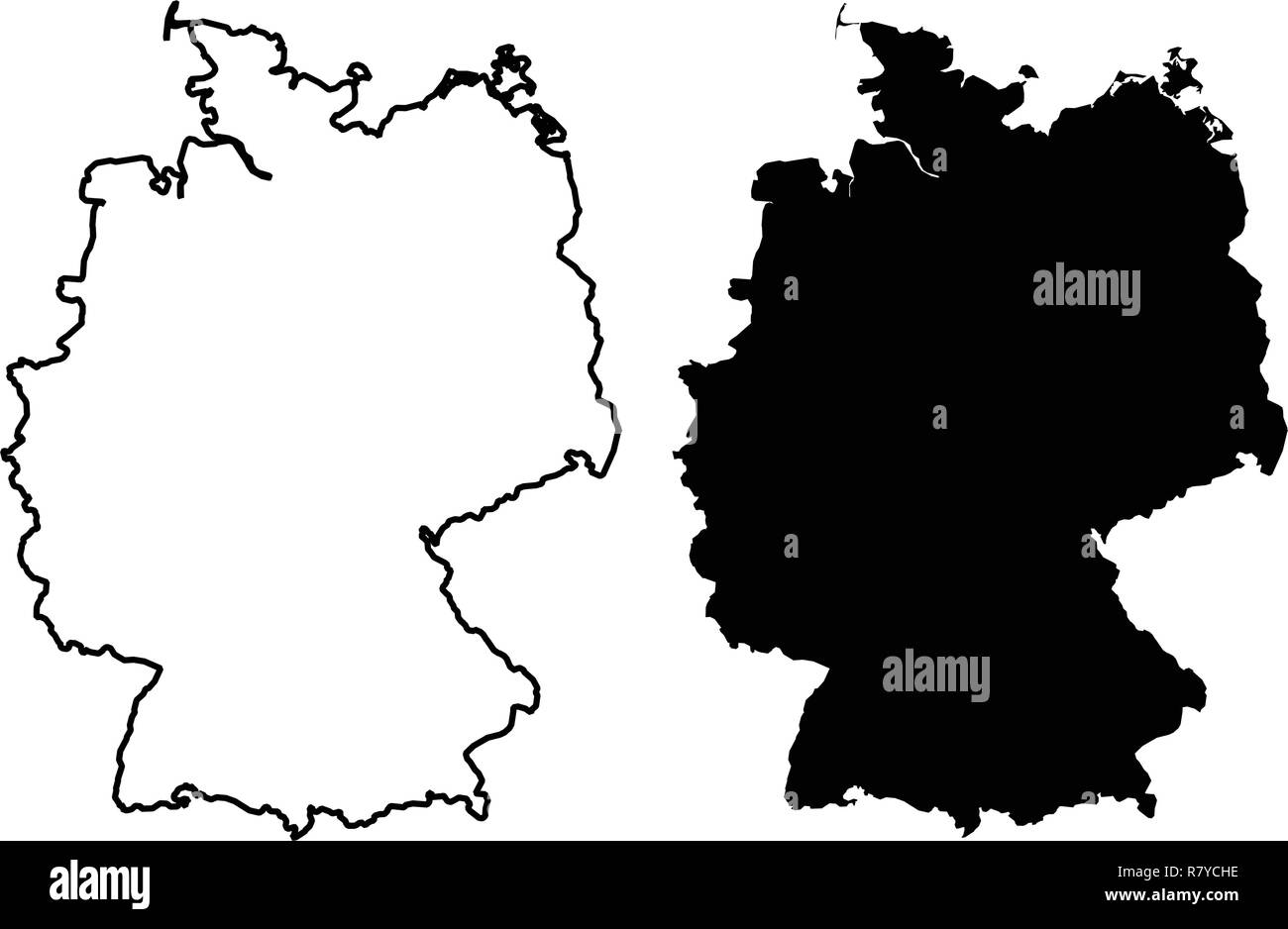 Simple (sólo esquinas afiladas) mapa de Alemania el dibujo vectorial. Proyección de Mercator. Lleno y versión de esquema. Ilustración del Vector