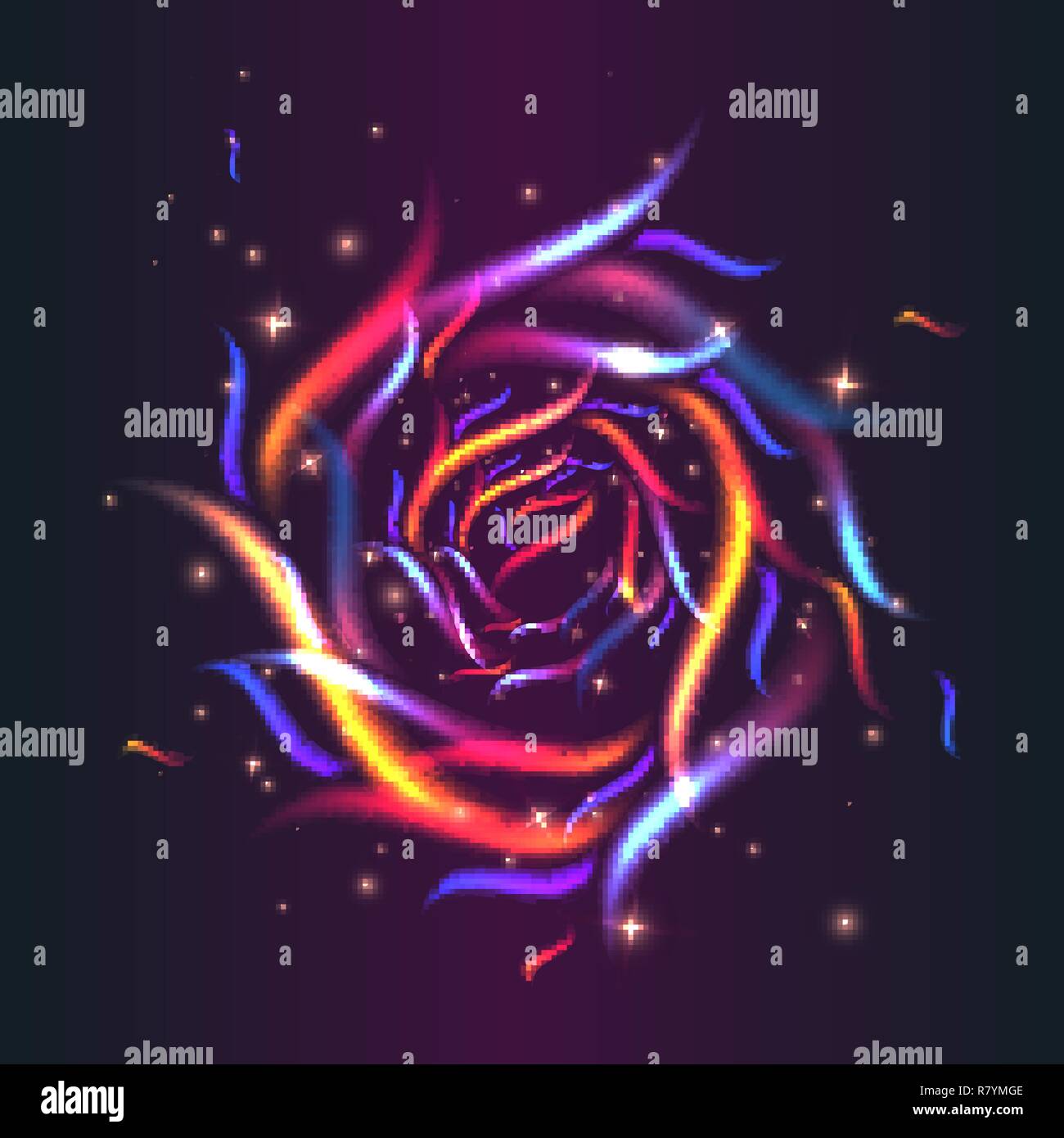 Círculo de fuego con llamas de colores y luces de neón efecto movimiento  sobre fondo púrpura con borde con guirnaldas, marco de borde para cubrir  póster Imagen Vector de stock - Alamy