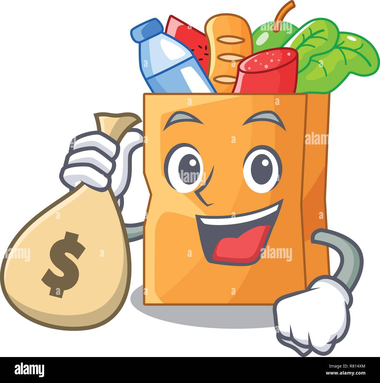 Con la bolsa de dinero del paquete de bolsa de alimentos de forma cartoon  Imagen Vector de stock - Alamy