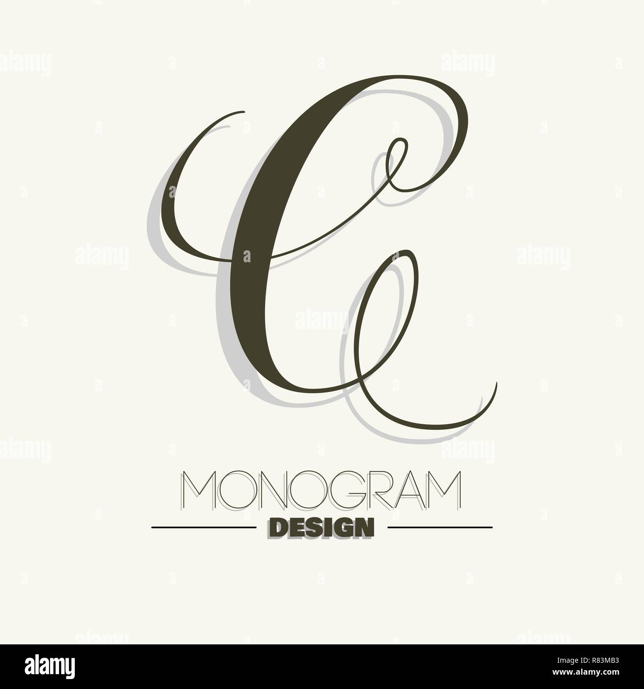 Elegante estilo copperplate letra C monograma Ilustración del Vector