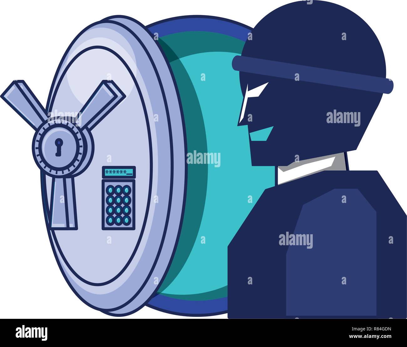 Ladrón hombre con una caja fuerte de seguridad, diseño de ilustraciones  vectoriales Imagen Vector de stock - Alamy