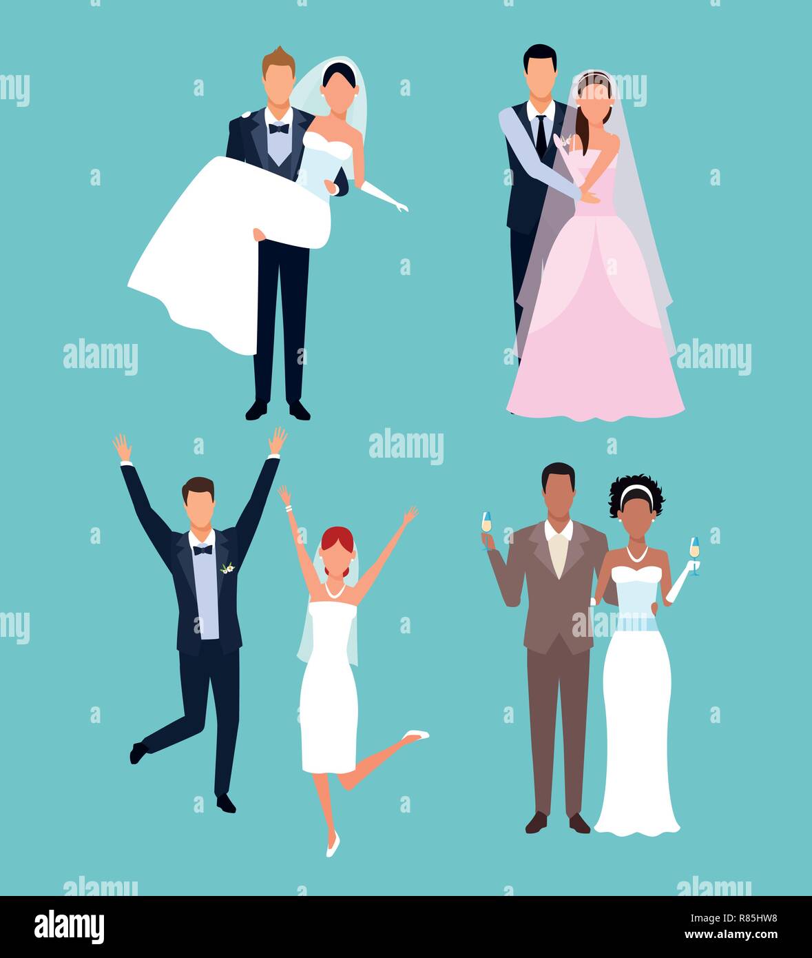 Conjunto de dibujos animados de boda Imagen Vector de stock - Alamy