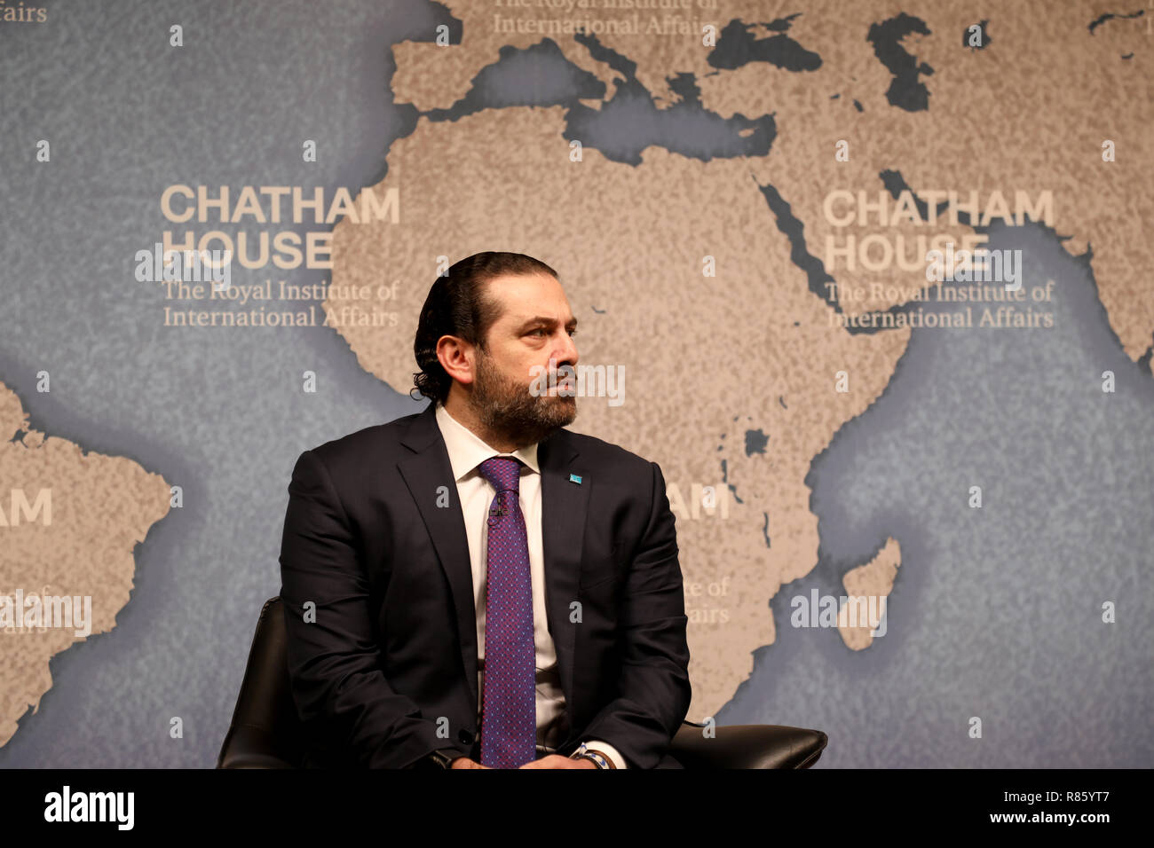 Londres/UK - Diciembre 13, 2018: Saad Hariri, Primer Ministro de Líbano, hablando en el think tank Chatham House en Londres Crédito: Dominic Dudley/Alamy Live News Foto de stock