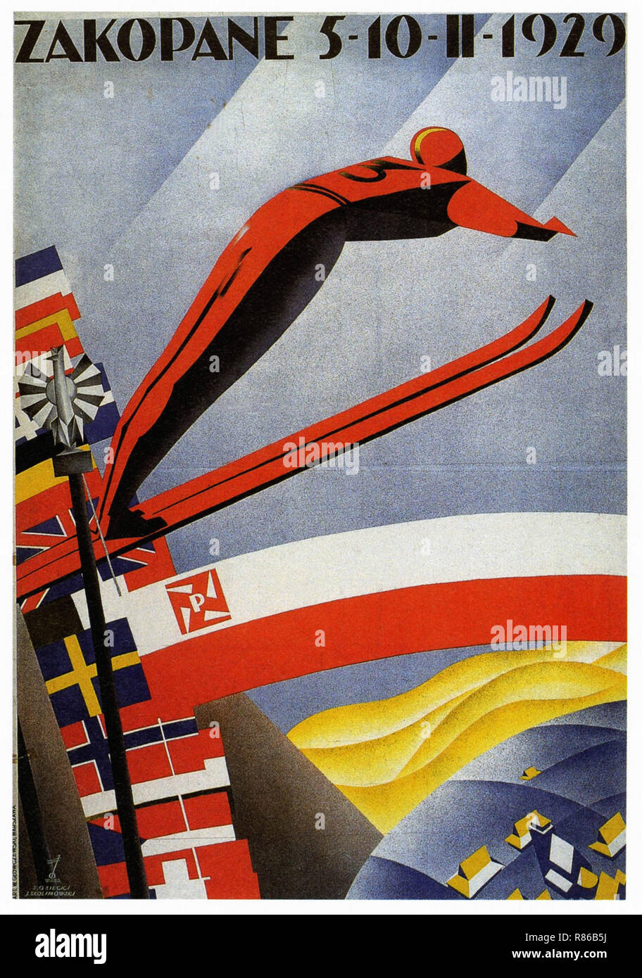 1929 Festival de esquí de Zakopane - Vintage poster publicitario Foto de stock