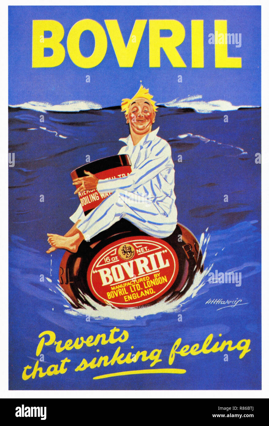 Bovril impide que la sensación de aprensión - Vintage poster publicitario Foto de stock