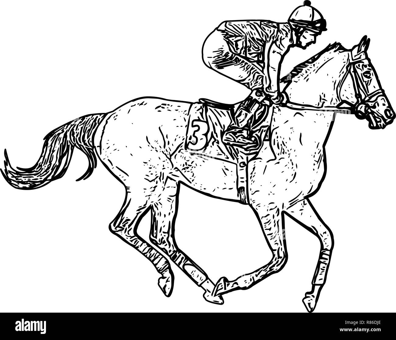 Jockey montando caballo de carreras de dibujo vectorial - Ilustración del Vector