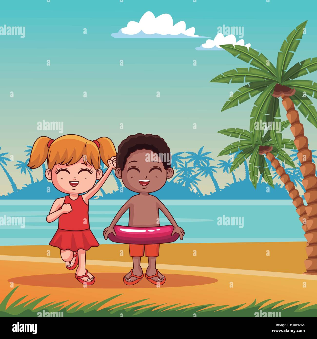 Verano de dibujos animados para niños Imagen Vector de stock - Alamy