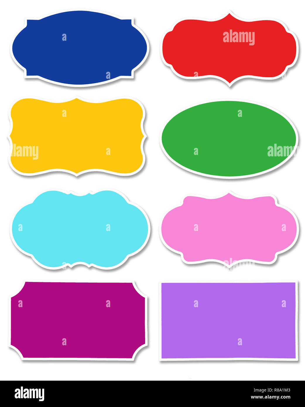 Varios colores de etiqueta y discurso de burbuja con diferente forma borde blanco aislado sobre fondo Colección de etiquetas multicolores con Fotografía de stock - Alamy
