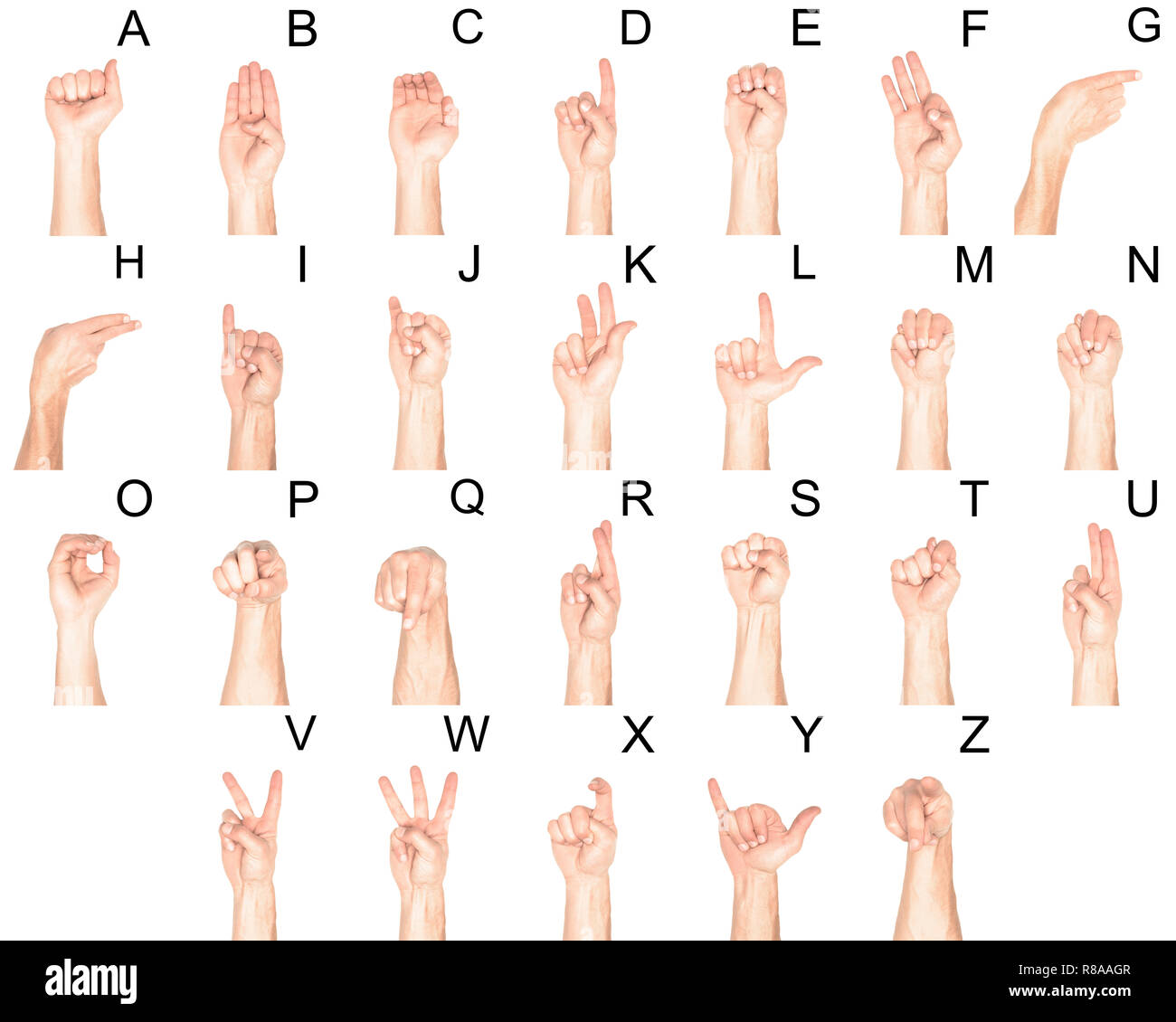 Fracaso En segundo lugar Lustre Establezca el lenguaje de señas con las manos masculinas y letras latinas,  aislado en blanco Fotografía de stock - Alamy