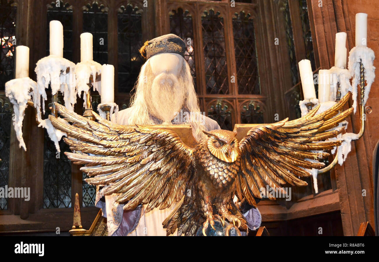 Profesor Dumbledore en el Harry Potter en Leavesden Studios, Londres, Reino Unido. Foto de stock