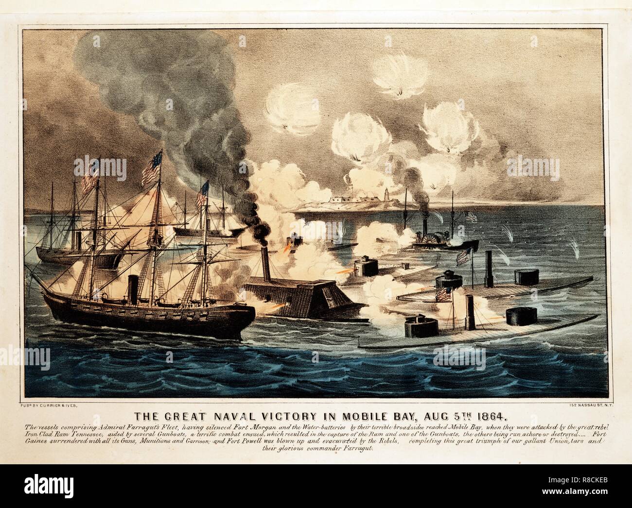 Gran Victoria Naval en Mobile Bay, 5 de agosto de 1864, pub. 1864. Creador: American School (siglo xix). Foto de stock
