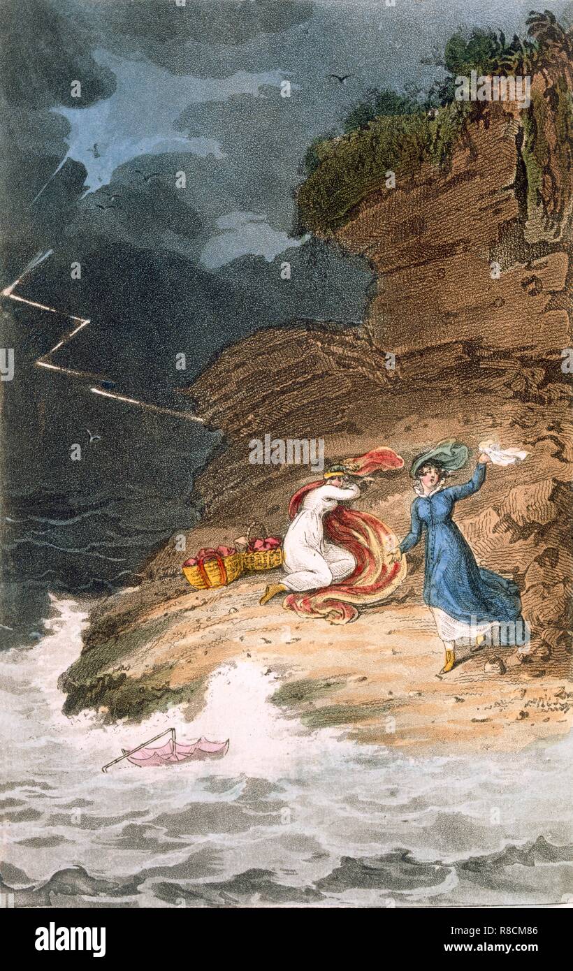 Dos Regency belles varados en un embalse por una tormenta, c1795-1805. Creador: James Green (1771-1834) después. Foto de stock