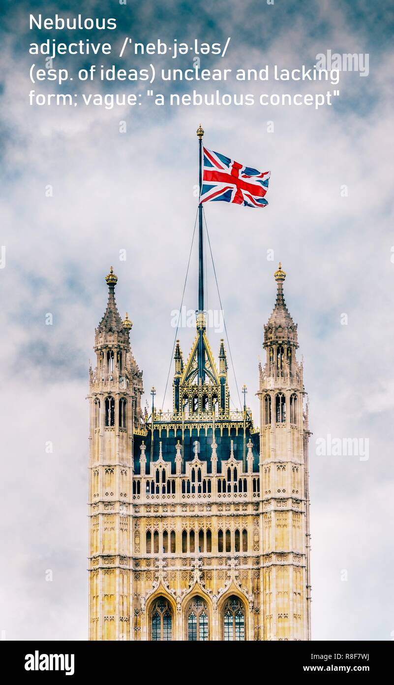 Londres, Reino Unido - 14 Dec, 2018: nebulosa victoria Torre, Palacio de Westminster, Reino Unido durante Brexit negociaciones en diciembre de 2018 Foto de stock