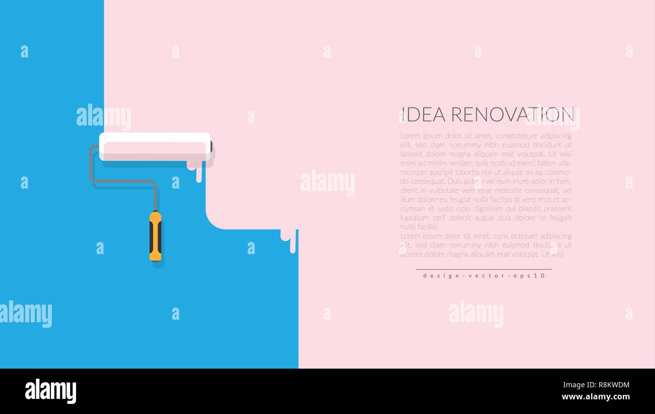 Vector De Rodillo De Pintura Pintura De Color Rosa Sobre Azul