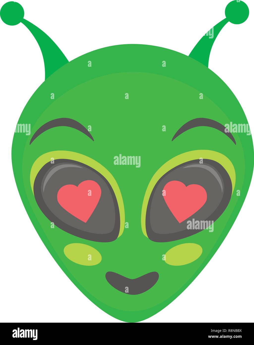 Cara alienígena emoji. Verde Alien head - amor. Ilustración vectorial  humanoides Imagen Vector de stock - Alamy