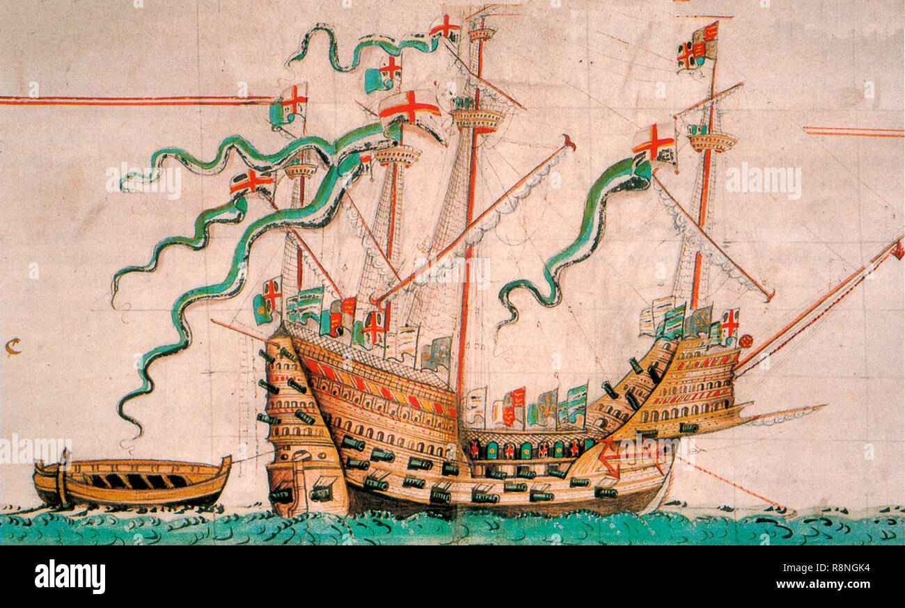 Ilustración de la carrack Mary Rose, circa 1546 Foto de stock