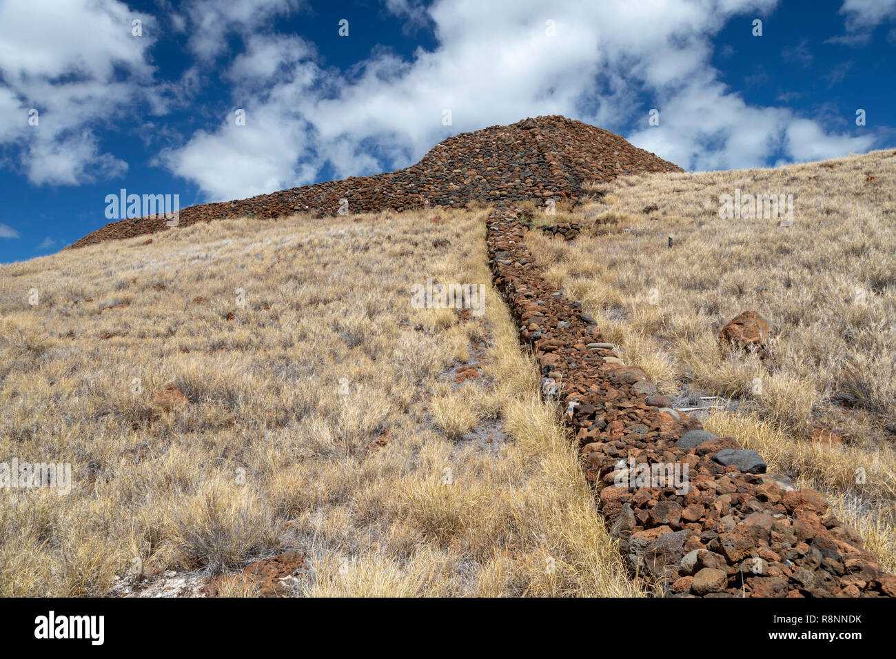 Kawaihae, Hawaii - Pu'ukohola Heiau National Historic Site. Los heiau, o el templo, fue construido en 1790-91 por Kamehameha el Grande, quien se convirtió en el primer k Foto de stock