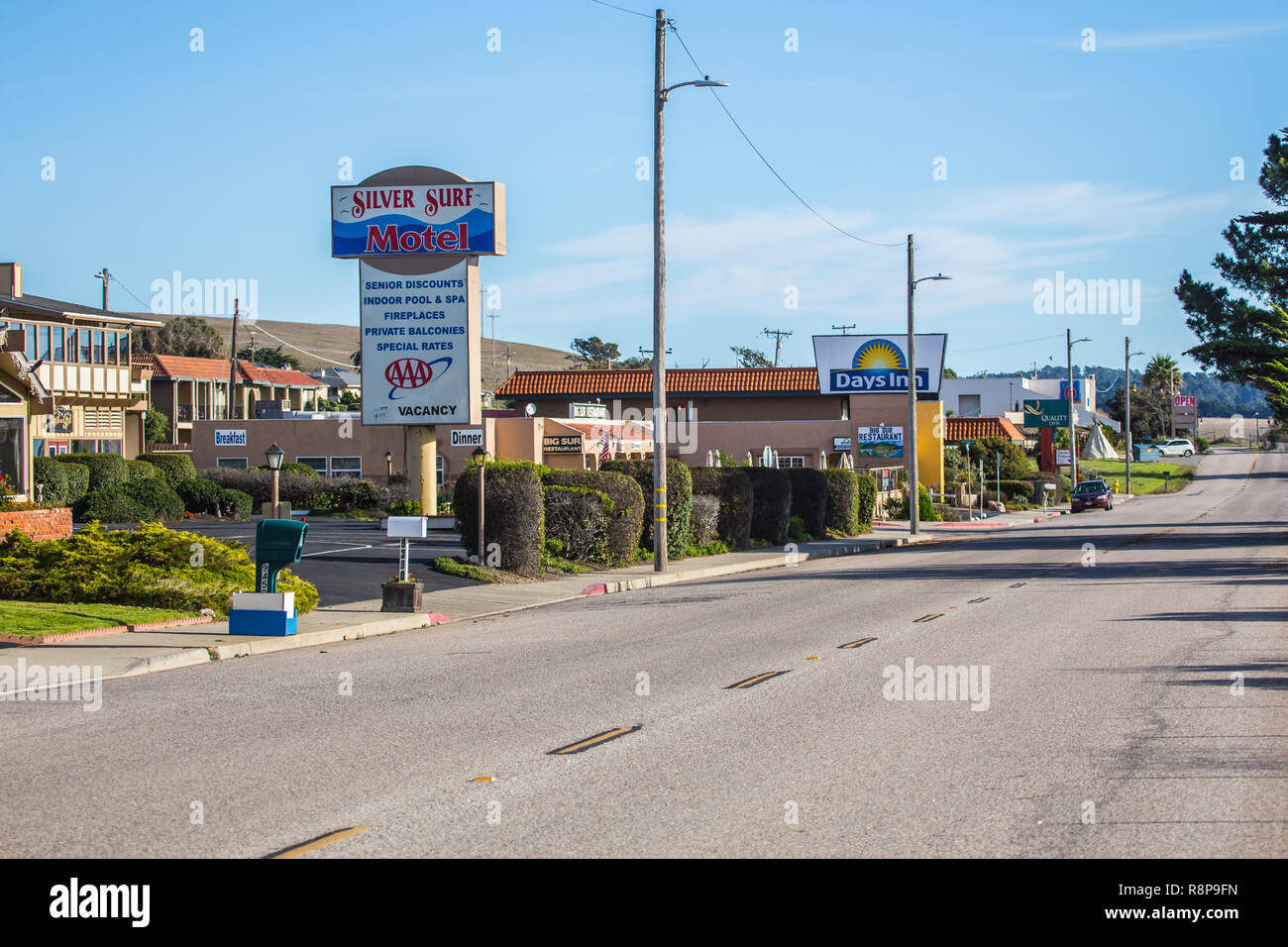 Silver Surf motel signo en San Simeon, California, EE.UU. Foto de stock
