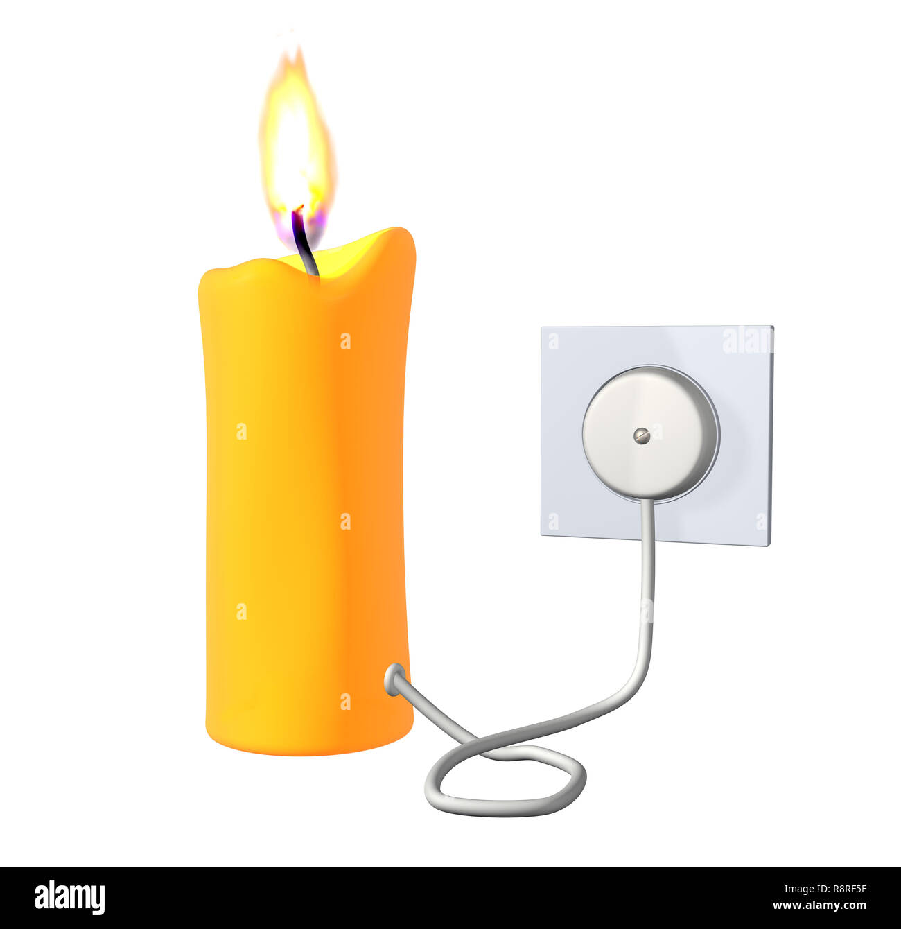 La amarilla vela 3d incluido en la toma eléctrica. Objetos sobre blanco  Fotografía de stock - Alamy