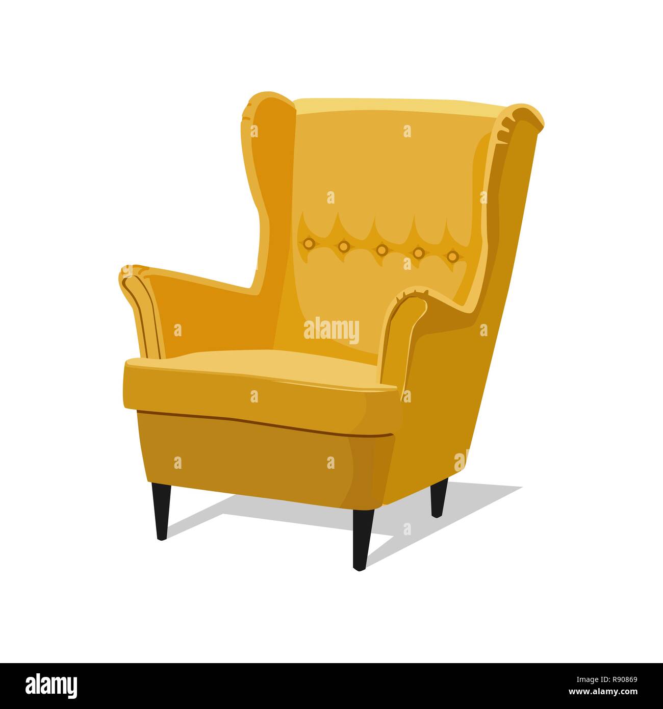 Moderno de color amarillo suave con sillón tapizado - elemento de diseño interior aislado sobre fondo blanco. Ilustración del Vector