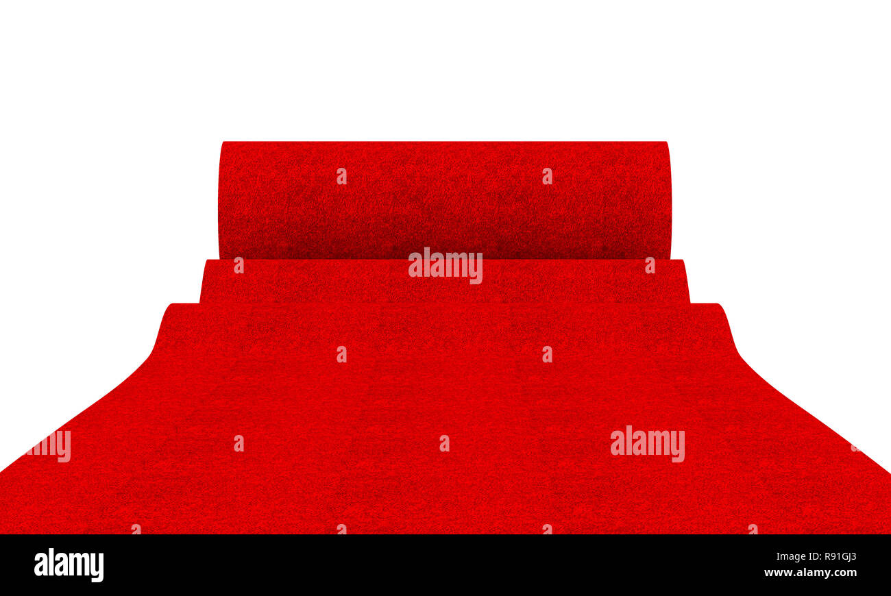 Alfombra roja sobre fondo blanco de la imagen 3D rendering Foto de stock
