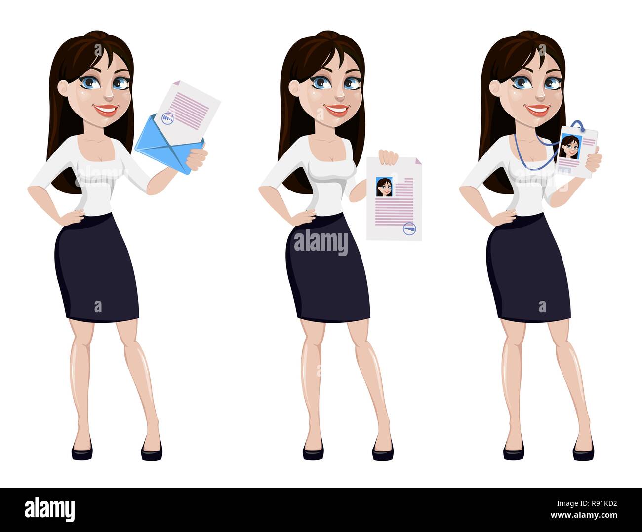 Mujer De Negocios De Cabello Castaño Concepto De Personaje De Caricatura En Ropa De Estilo De 0217