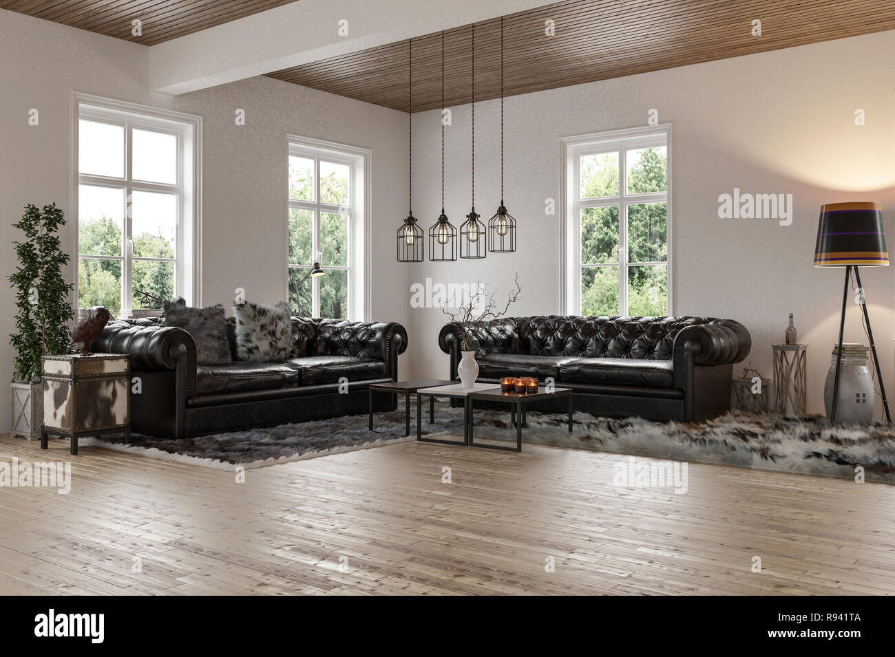 El Diseno Interior De La Habitacion Con Dos Sillones De Cuero