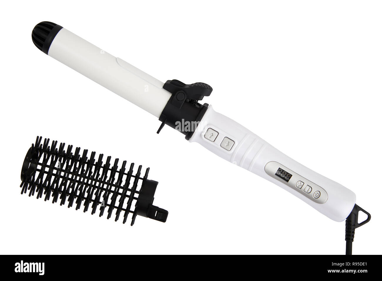 Rizador de pelo eléctrico cepillo redondo aislado en blanco Fotografía de  stock - Alamy