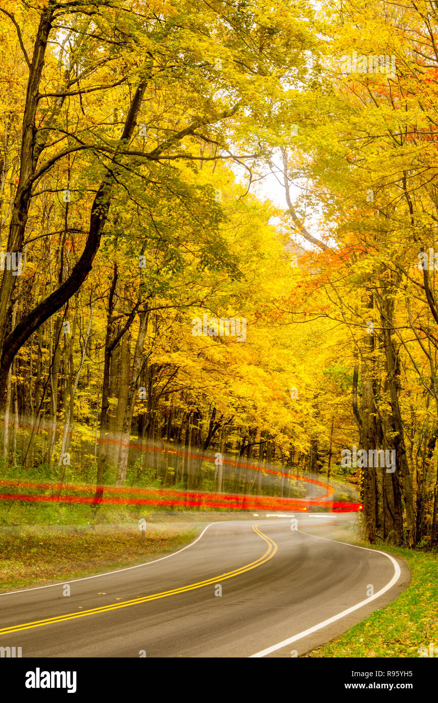 Camino sinuoso en otoño en las Grandes Montañas Humeantes Foto de stock
