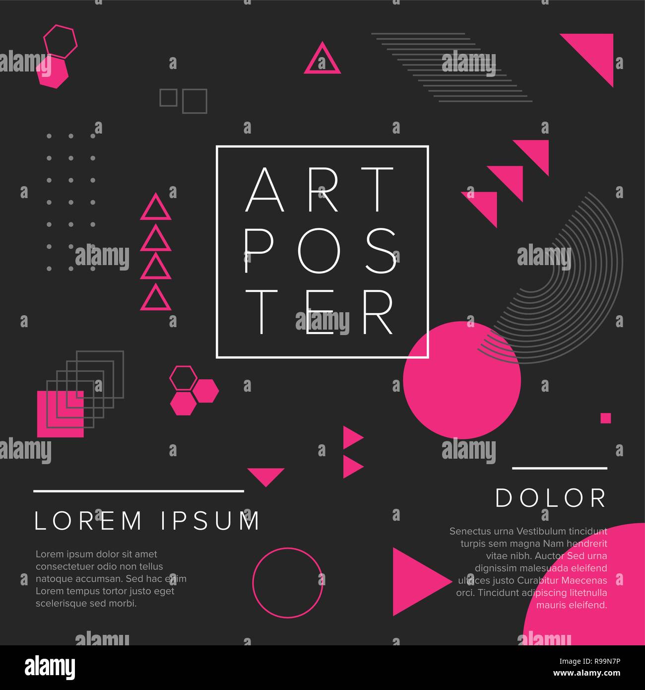 Geometría vectorial oscuro arte moderno poster plantilla para la exposición de arte, galería, concierto o fiesta de baile - versión rosa y negro. Ilustración del Vector