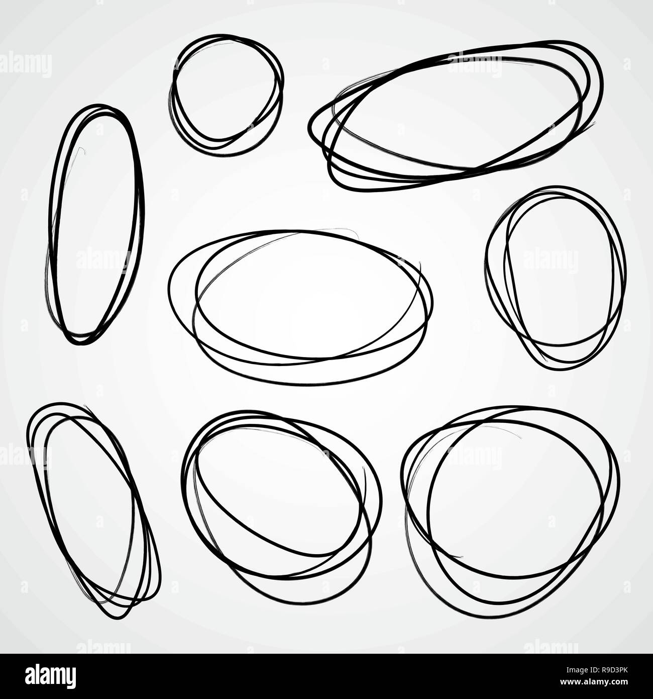 Conjunto de garabatear círculos dibujados a mano. Ilustración vectorial. Conjunto de círculo doodle marcos Ilustración del Vector