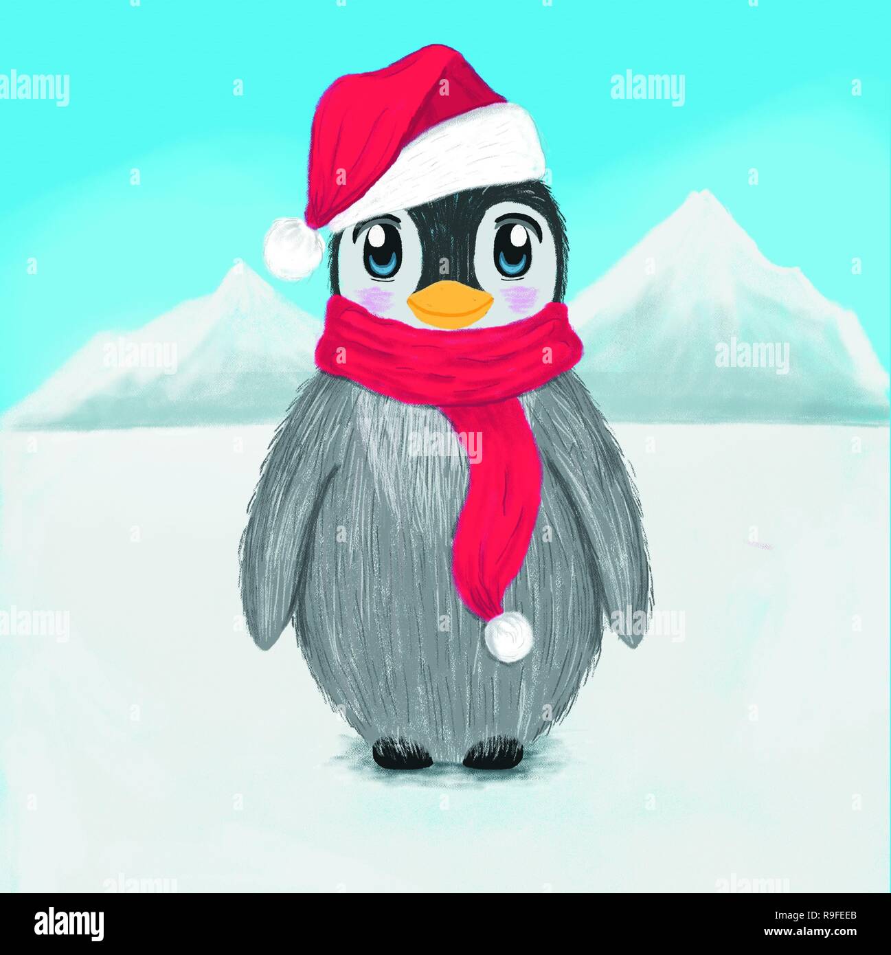 Penguin cartoon ilustración. la bufanda y sombrero Fotografía - Alamy