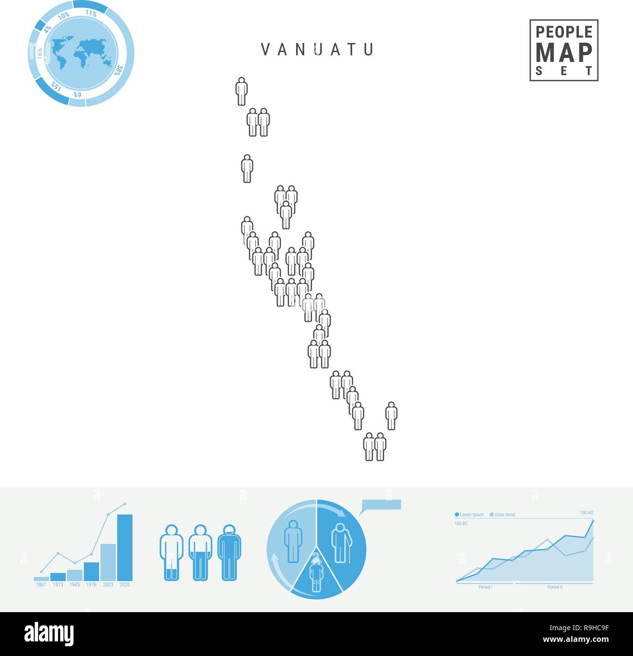Icono gente Vanuatu Mapa. La gente en la forma de un Mapa de Vanuatu