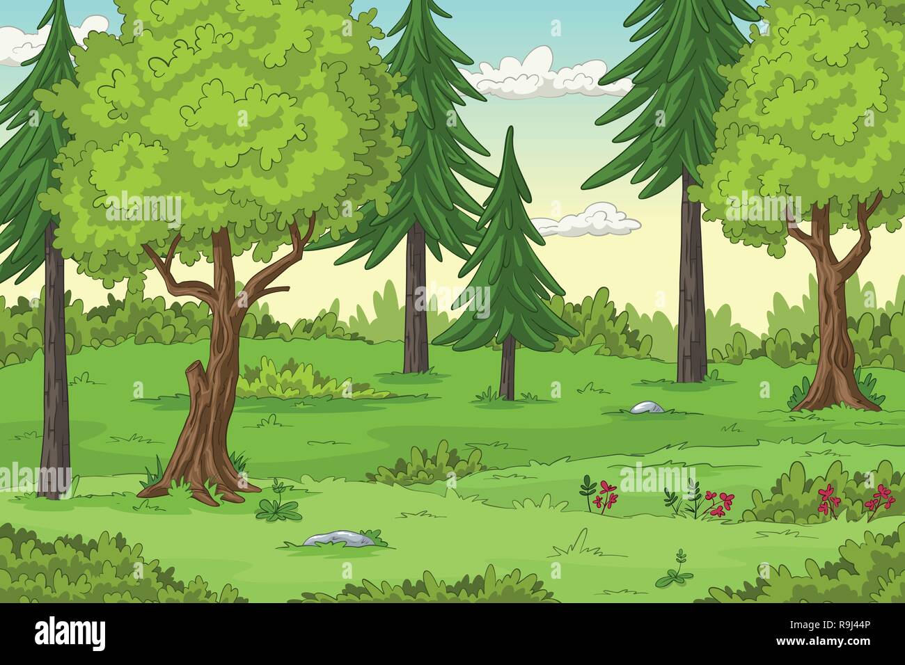 Paisaje boscoso con árboles, dibujar a mano ilustración Imagen Vector de  stock - Alamy