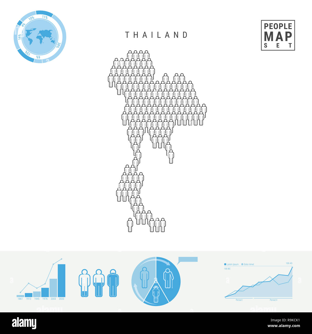 Tailandia icono Gente Mapa. La gente en la forma de un mapa de