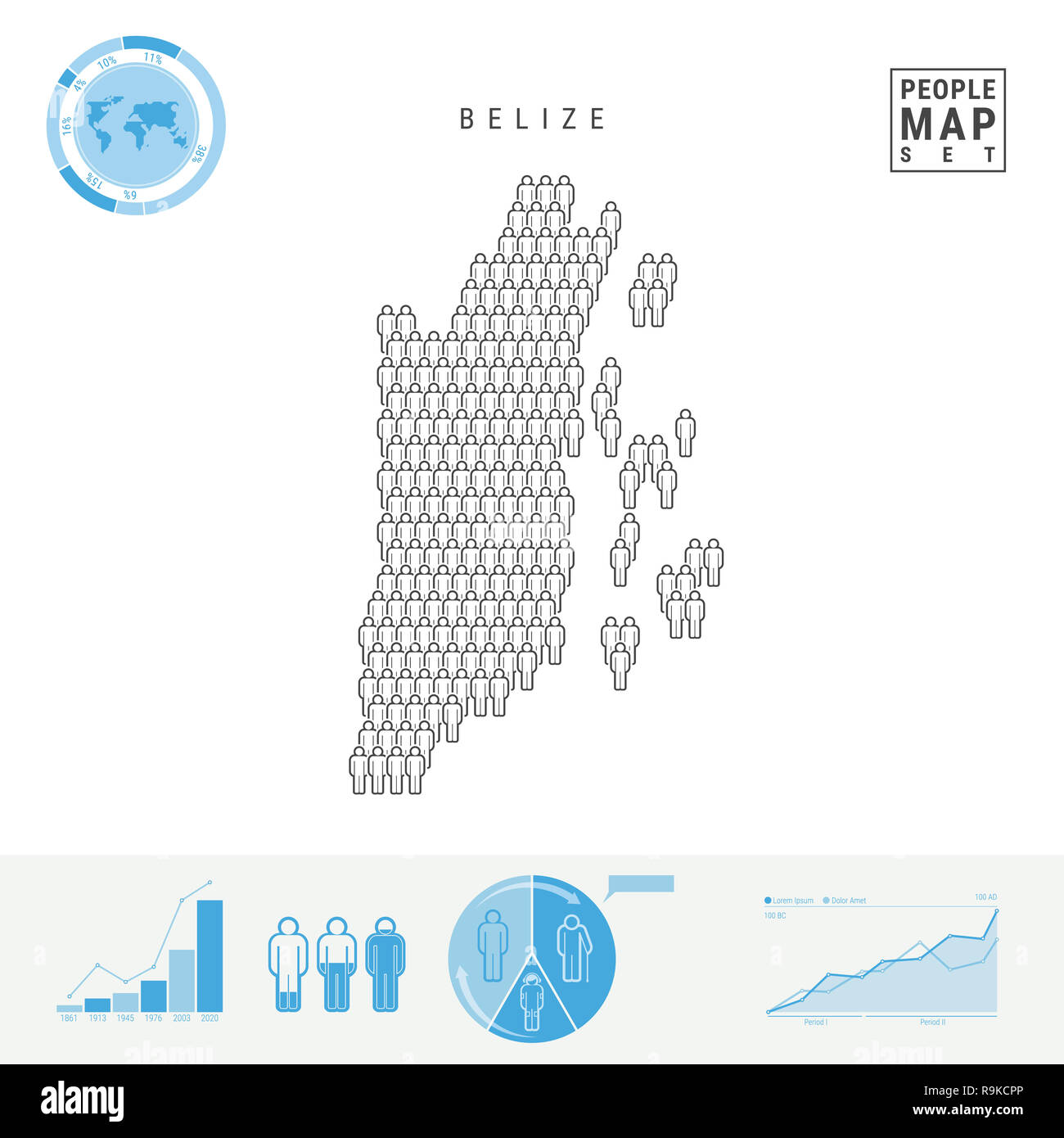 Belice icono Gente Mapa. La gente en la forma de un mapa de Belice