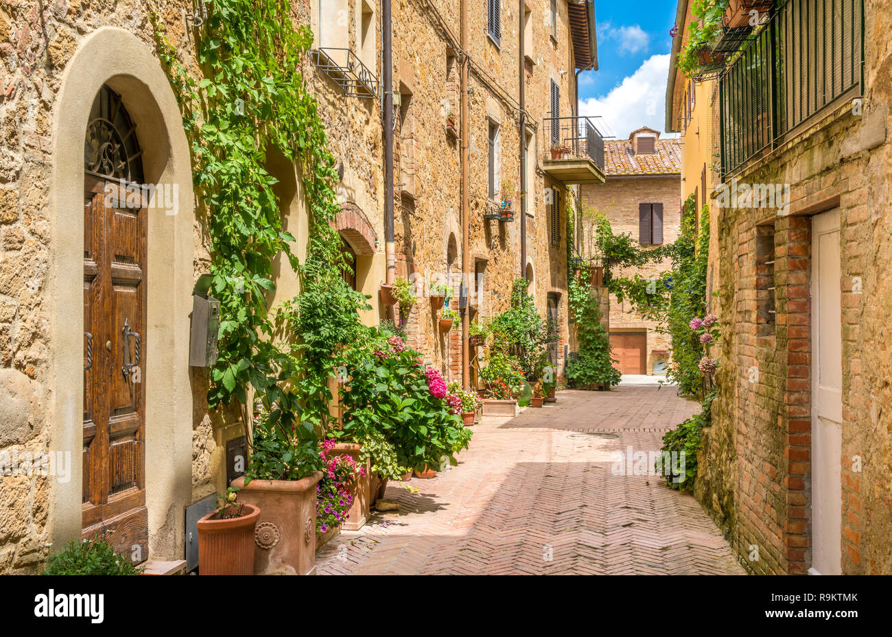 Pintoresca vista en Pienza, en la provincia de Siena, Toscana, Italia. Foto de stock
