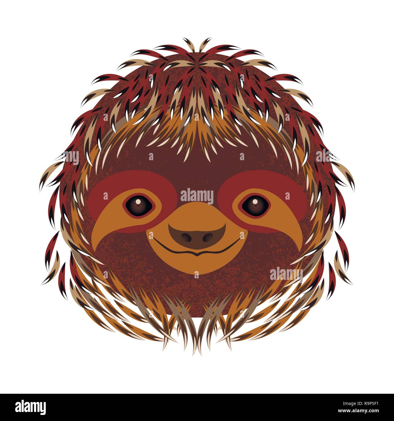 La pereza. La cara de la cabeza vertical. Pelaje marrón. Estilo de dibujos animados sonrisas Animal Ilustración del Vector